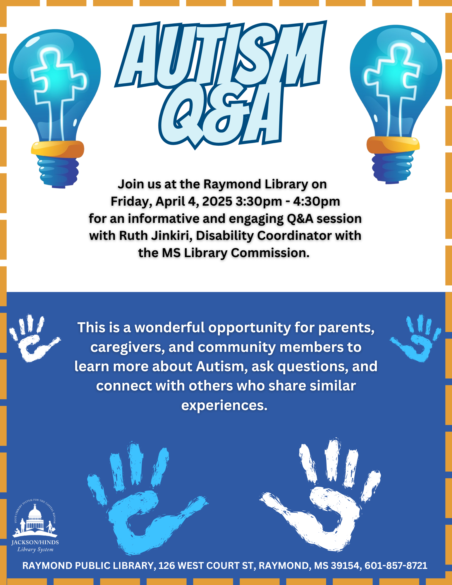 A helpful flyer promoting the Autism Q&A session, featuring images of healthcare professionals, individuals with autism, and informative icons, with text highlighting the opportunity to ask questions and gain insights about autism.