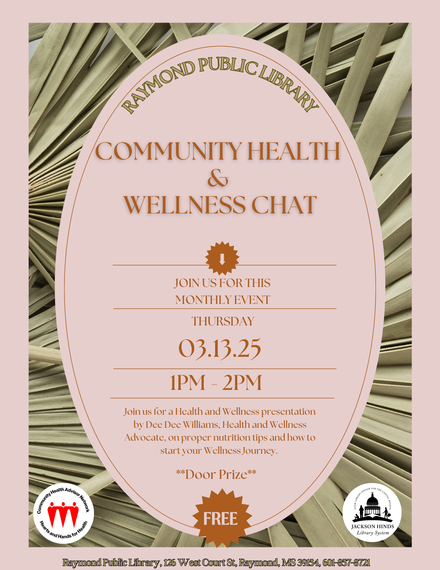  It features images of diverse individuals engaging in healthy activities, along with text highlighting the program's informative sessions and monthly events covering various health topics. 