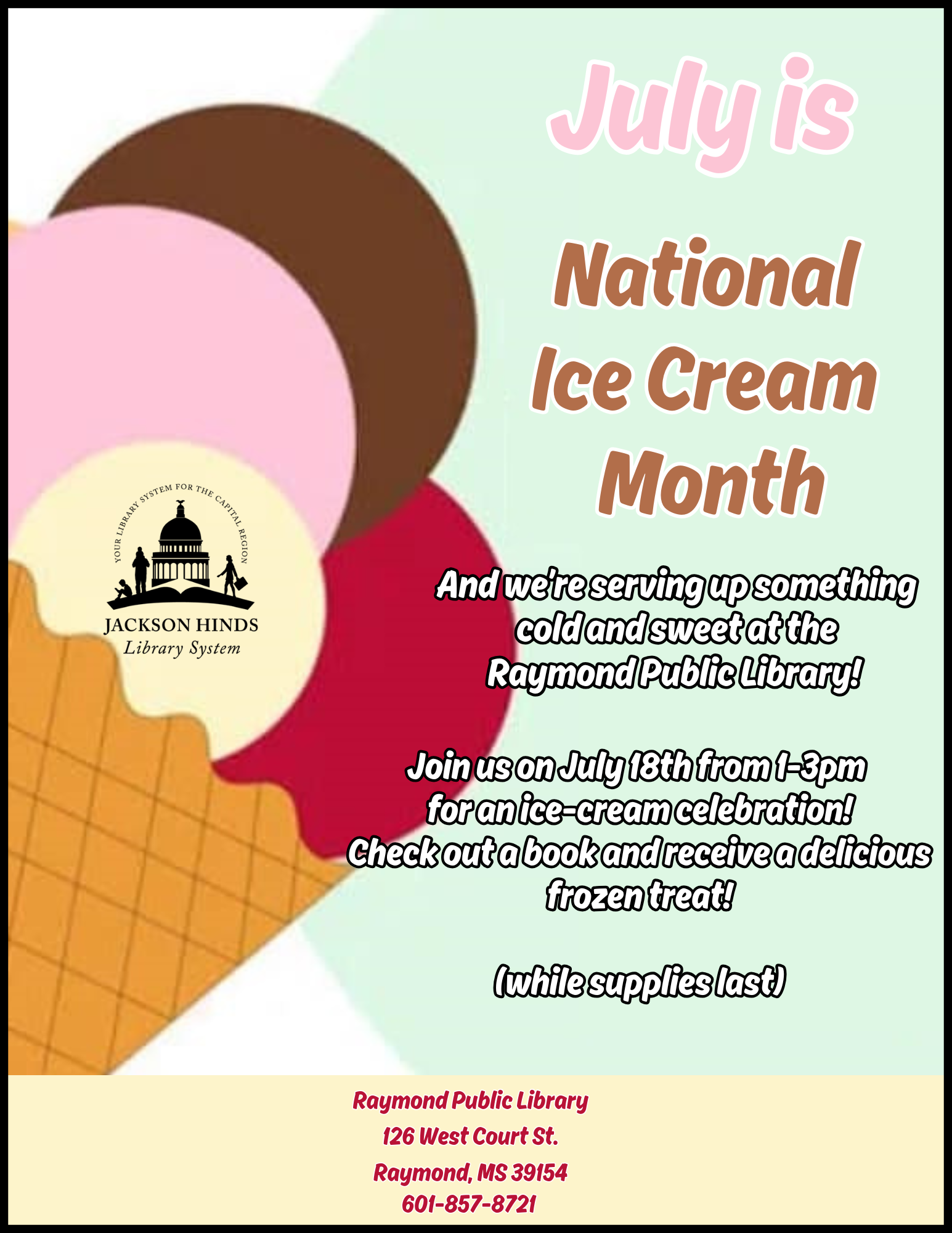 Flyer with colorful ice cream illustrations promoting July as Nationa