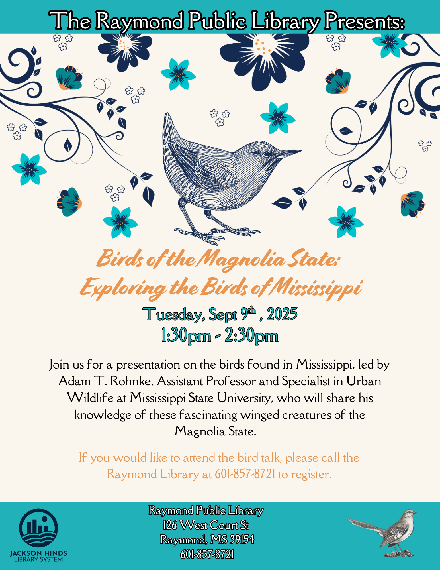   Flyer for the “Birds of Mississippi” program at the Raymond Pub