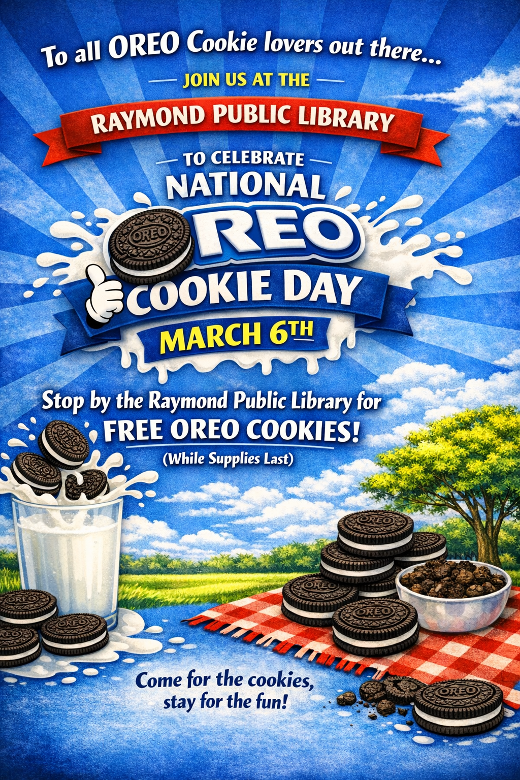 Accessible DA bright blue flyer celebrating National Oreo C