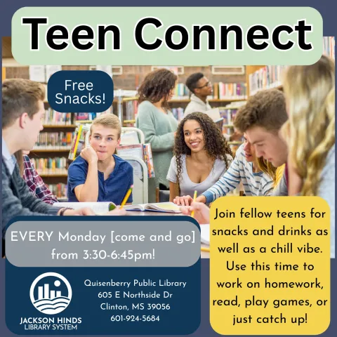 Join fellow teens for snacks and drinks as well as a chill vibe. Use this time to work on homework, read, play games, or just catch up!