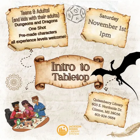 dnd one shot at Quisenberry Library november 1st at 1 pm.