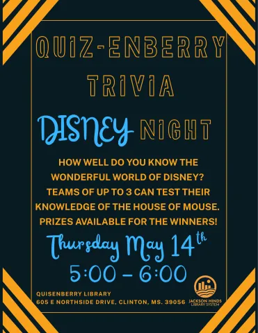quizenberry disney trivia night on thursday may 14th at 5:00pm