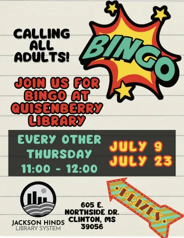 bingo at quisenberry library every other thursday at 11:00am - july 9 and 23