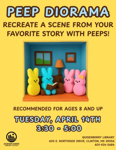come make peep dioramas at quisenberry library on tuesday april 14th at 3:30