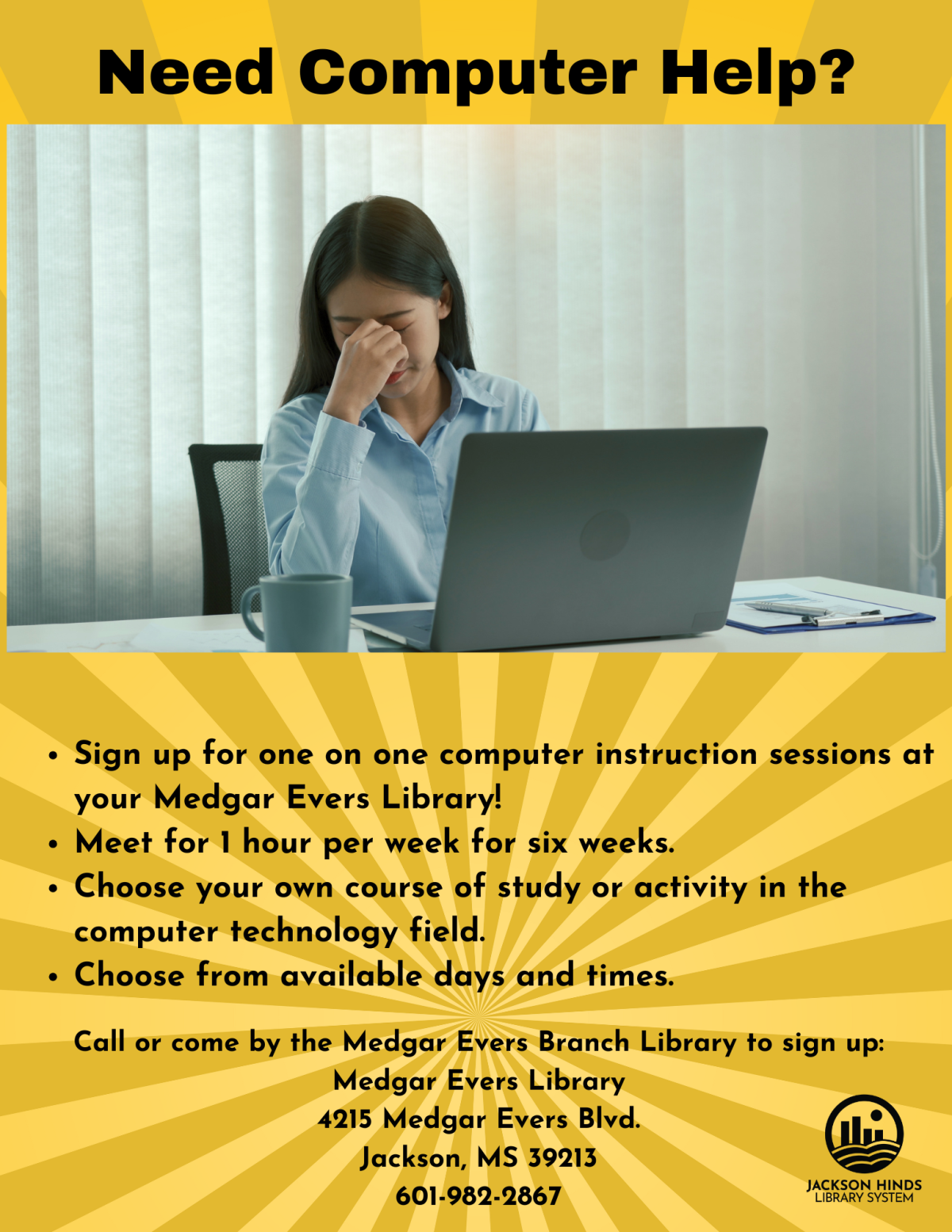 Flyer for the One-on-One Computer Session.