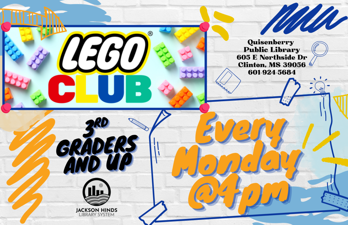 flyer for lego club at quisenberry library every monday at 4:00 for 3rd graders and older