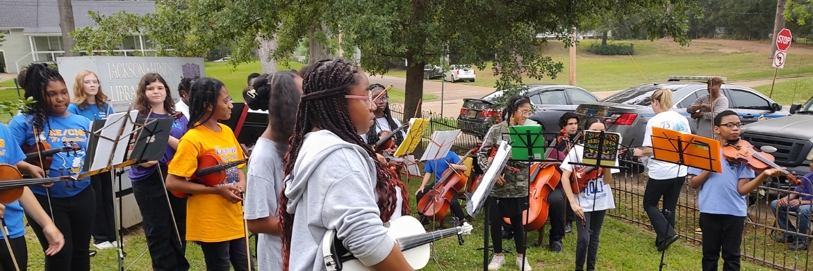 Group of young musicians during an outdoor performance